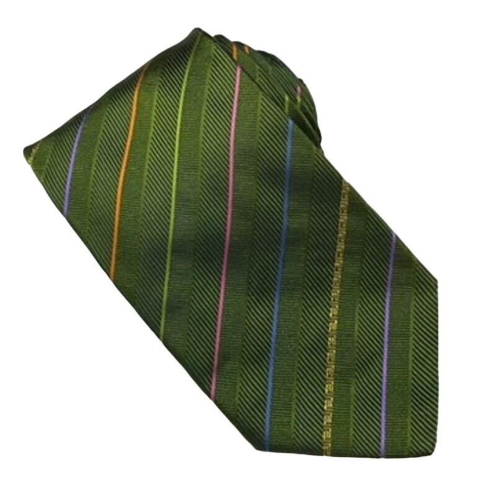 Versace Designer Italy Silk Necktie Green Vector Pattern‎ Striped Orange Purple